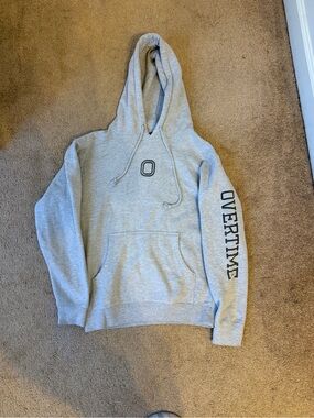 Overtime Men's Light Gray Pullover Hoodie with Sleeve Logo